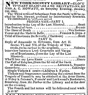 Ad for Mowatt's Readings