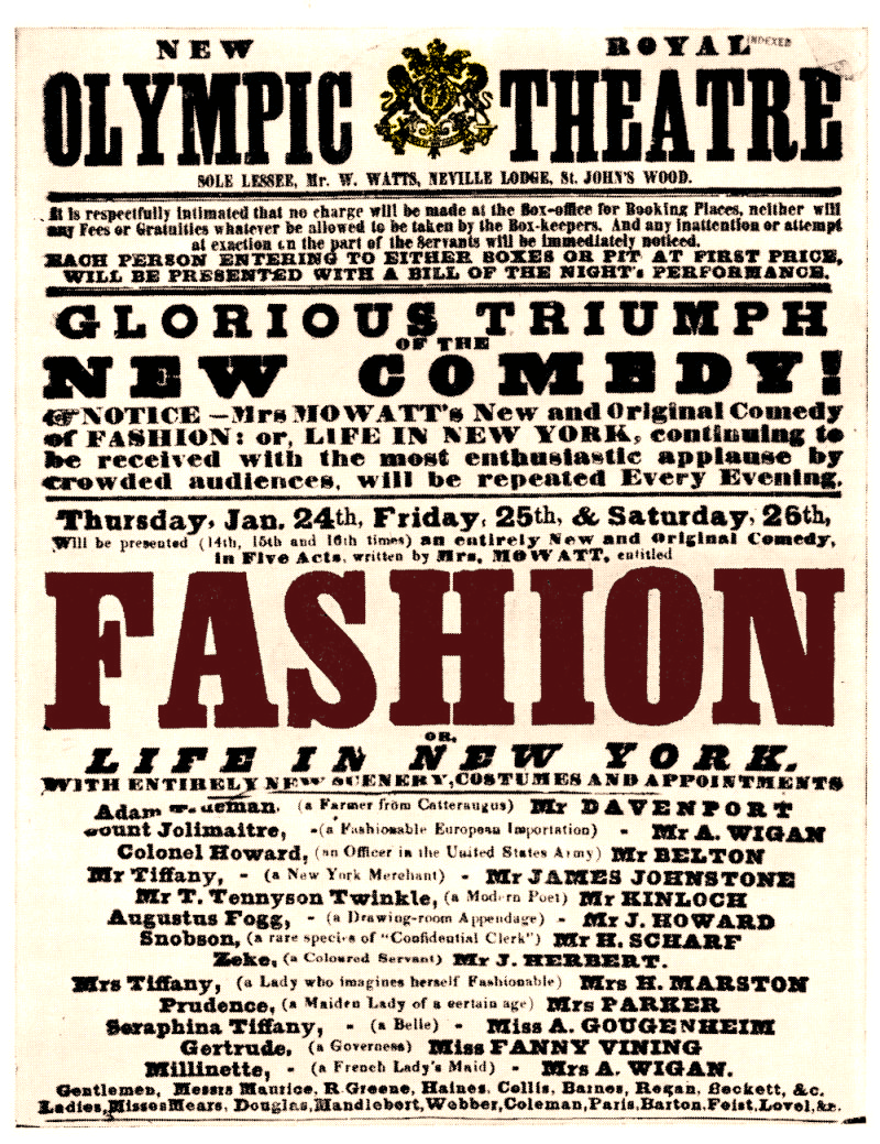 Playbill for Fashion, 1850 Playbill for Fashion, 1850