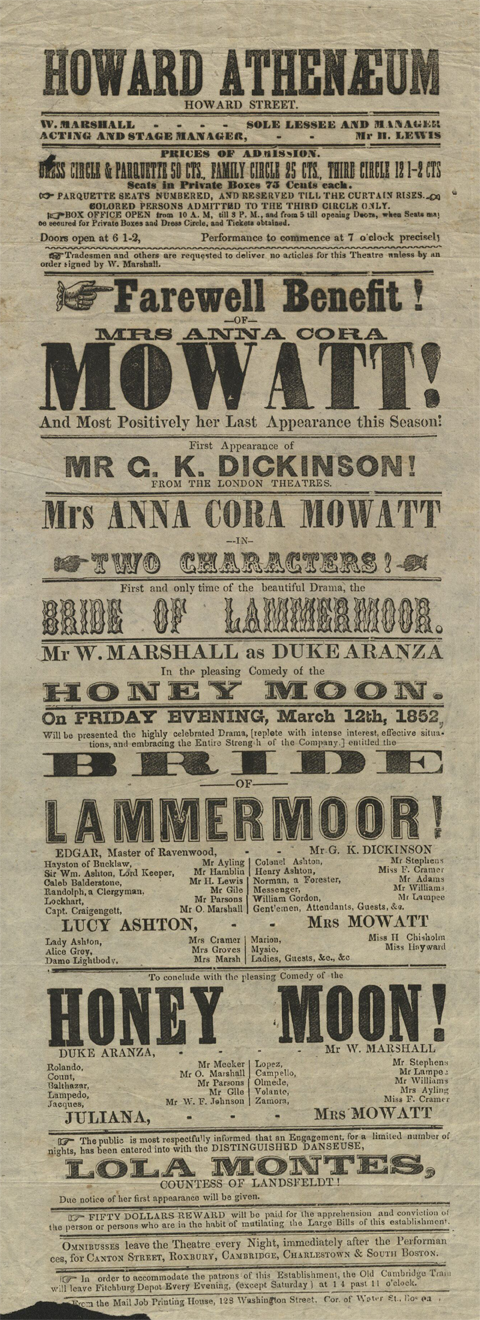Anna Cora Mowatt in "Bride of Lammermoor" at the Howard Atheneum, Boston
