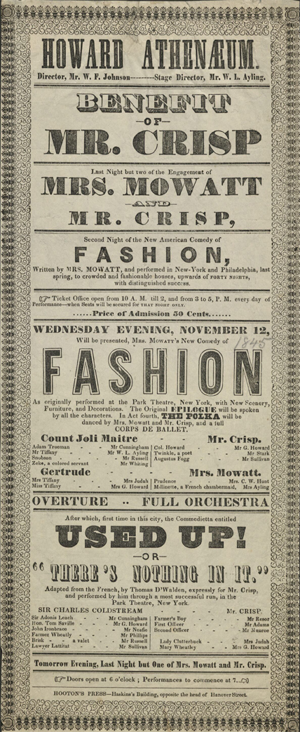 Playbill for a production of "Fashion" in Boston