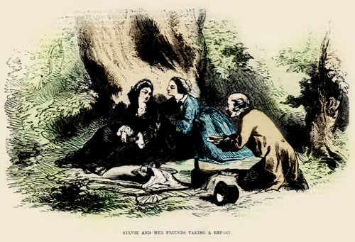 Sylvie, Maitre Beaujeu, and Madame Ursule go on a picnic